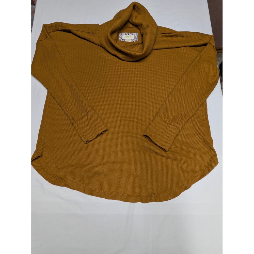 Maeve Anthropologie Mustard Yellow Waffle Knit Cowl Neck Top Large Oversized